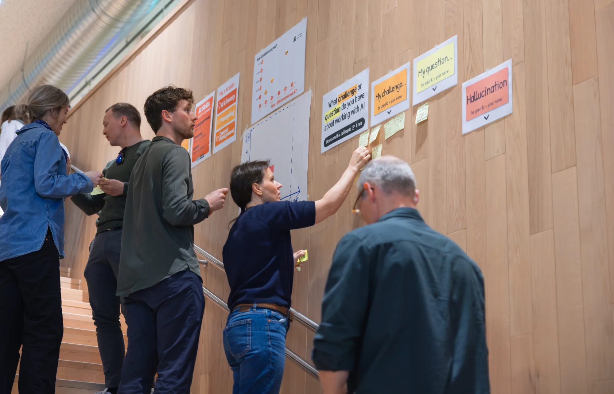 Participants working on a prompt exercise with post-its